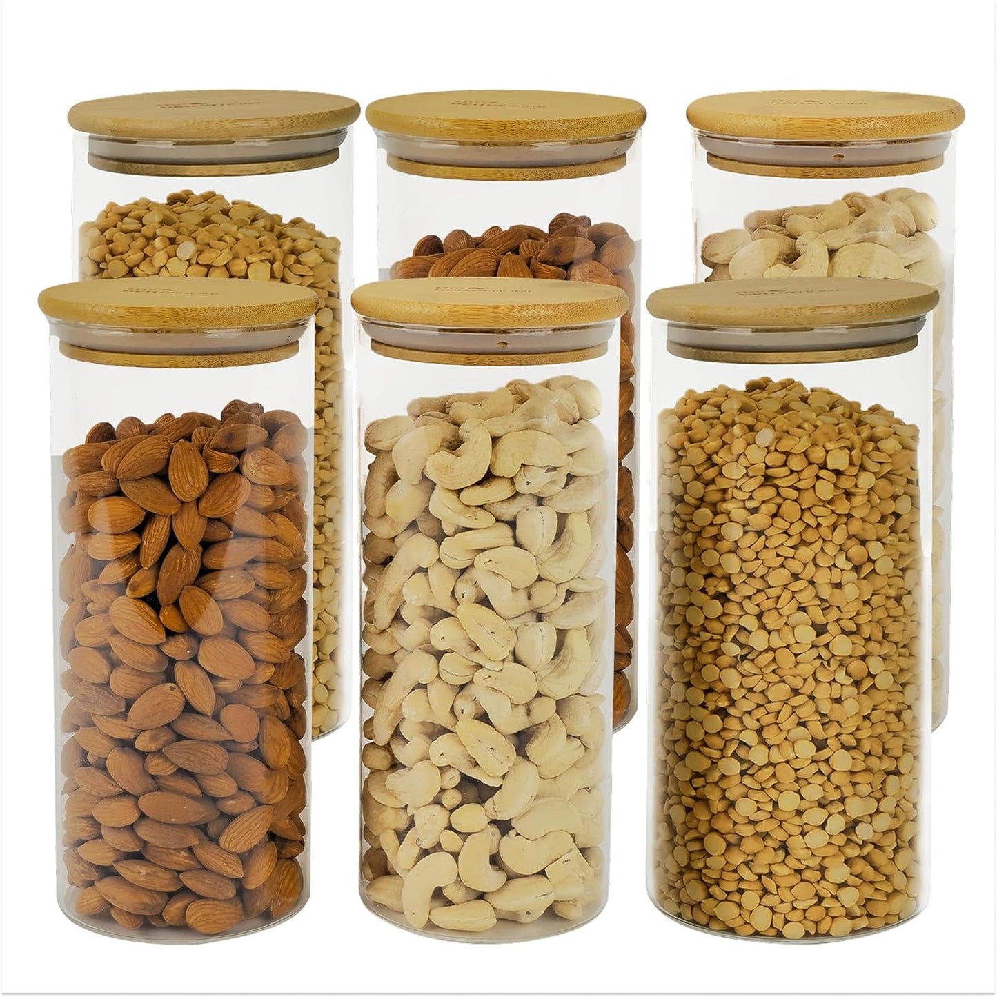 Elexe Cart Home Borosilicate Glass Storage Containers Set – 1000ML Airtight Kitchen Jars with Bamboo Lid