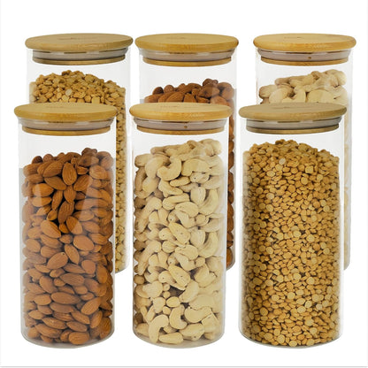 Elexe Cart Home Borosilicate Glass Storage Containers Set – 1000ML Airtight Kitchen Jars with Bamboo Lid