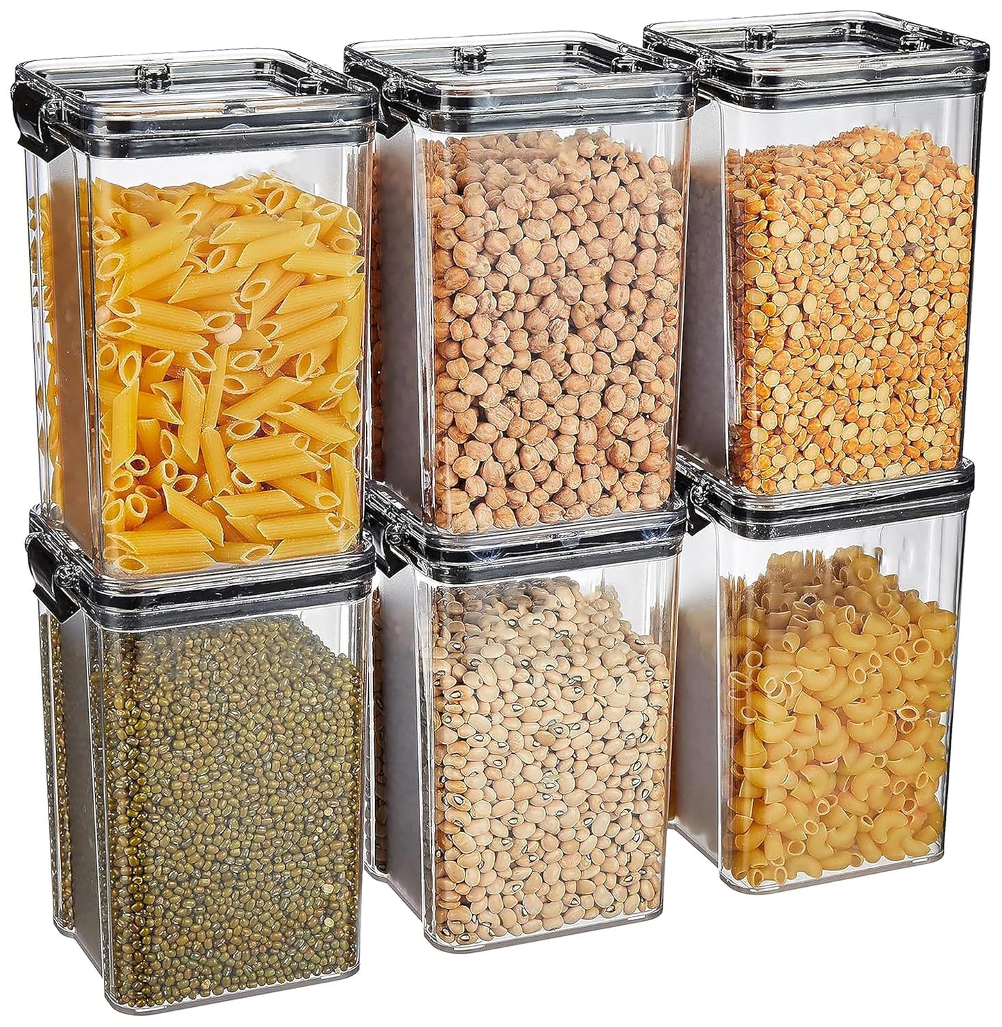 Elexa Cart Plastic Air Tight BPA Free Containers For Kitchen Storage Set, Storage Jar Food & Multipurpose Pantry Oraginzer,1100 ML Set of 6, Black