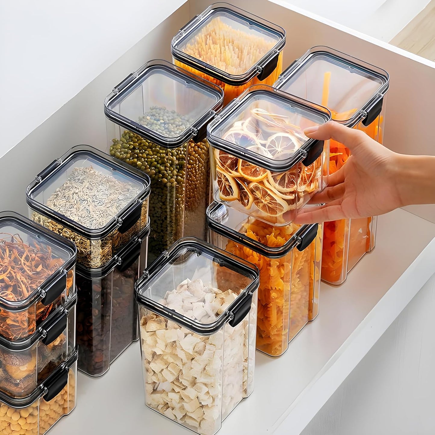 Elexa Cart Plastic Air Tight BPA Free Containers For Kitchen Storage Set, Storage Jar Food & Multipurpose Pantry Oraginzer,1100 ML Set of 6, Black