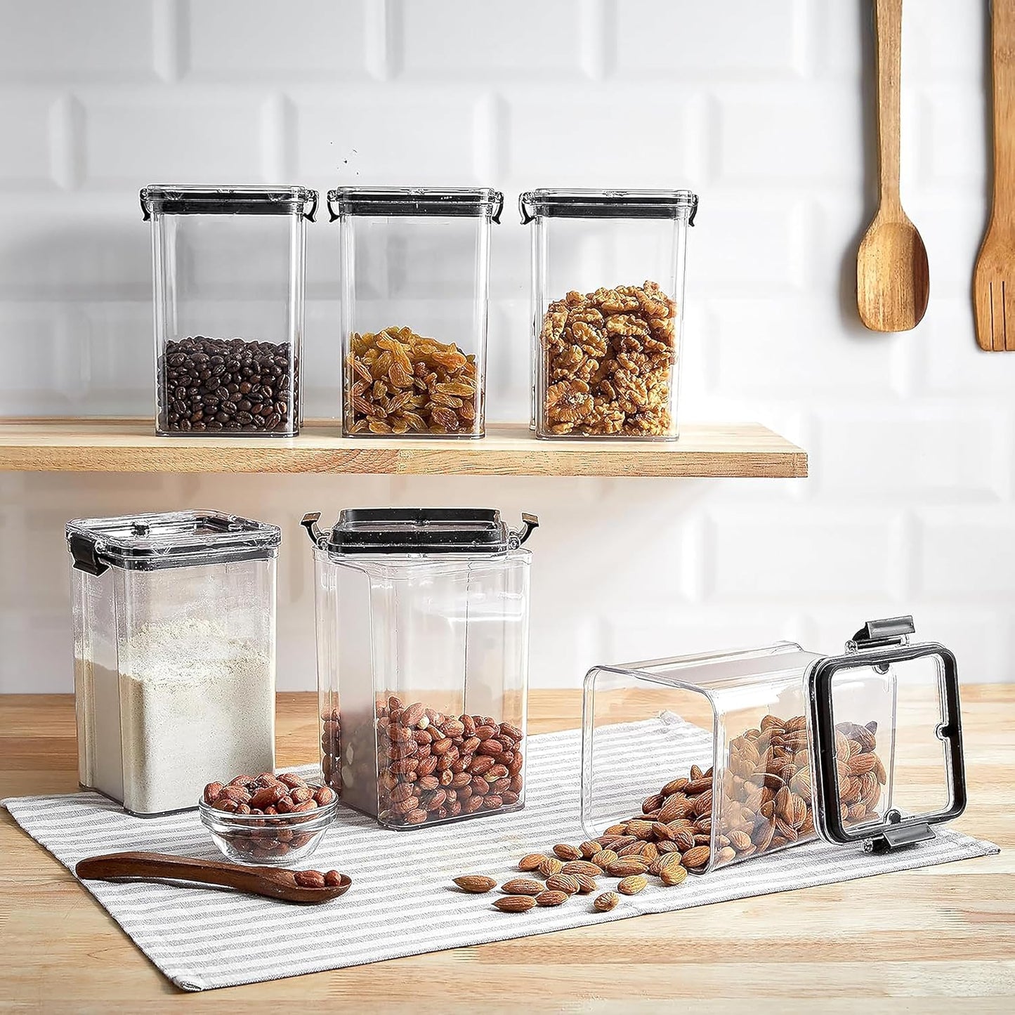 Elexa Cart Plastic Air Tight BPA Free Containers For Kitchen Storage Set, Storage Jar Food & Multipurpose Pantry Oraginzer,1100 ML Set of 6, Black