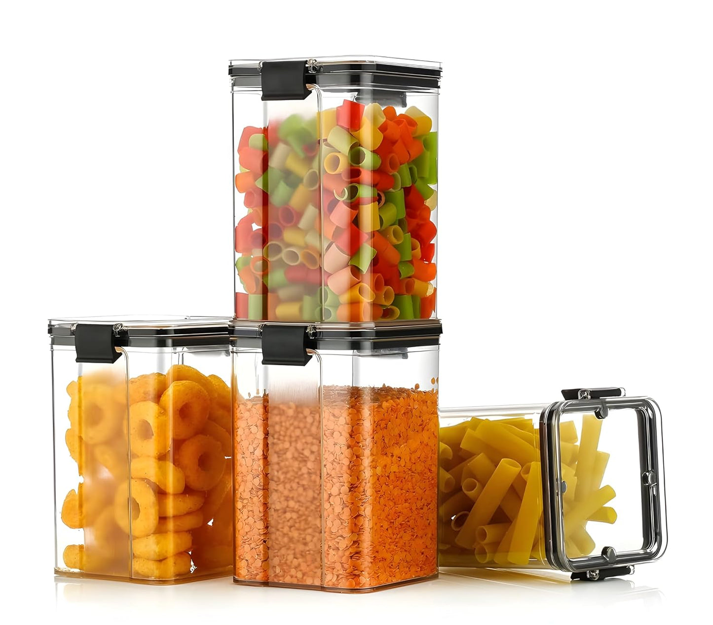 Elexa Cart Plastic Air Tight BPA Free Containers For Kitchen Storage Set, Storage Jar Food & Multipurpose Pantry Oraginzer,1100 ML Set of 6, Black