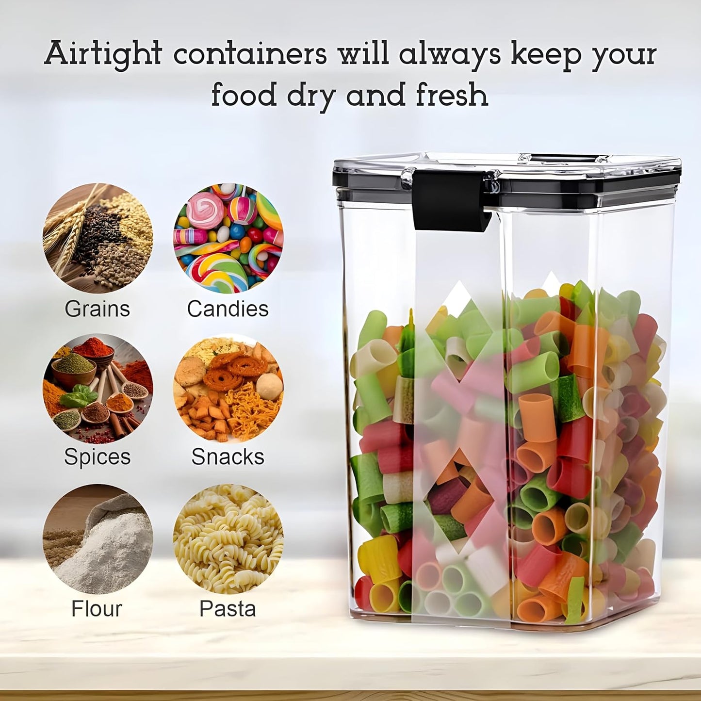 Elexa Cart Plastic Air Tight BPA Free Containers For Kitchen Storage Set, Storage Jar Food & Multipurpose Pantry Oraginzer,1100 ML Set of 6, Black
