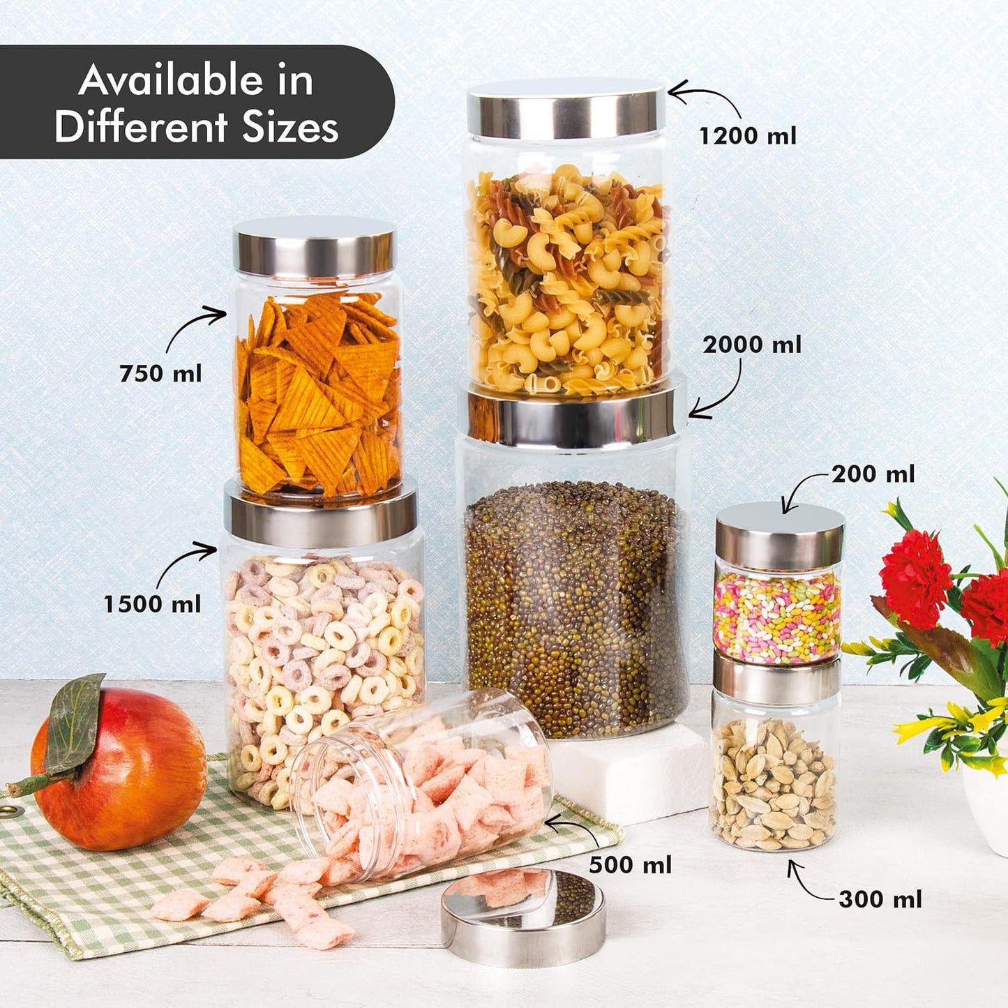 ElexeCart Airtight Kitchen Storage Containers Set with Spoon – BPA-Free Stackable Multipurpose Jars