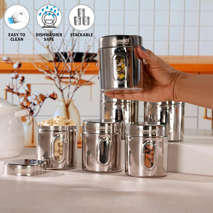 ElexaCart Stainless Steel Kitchen Storage Containers Set – Airtight Stackable Steel Canisters with See-Through Lid