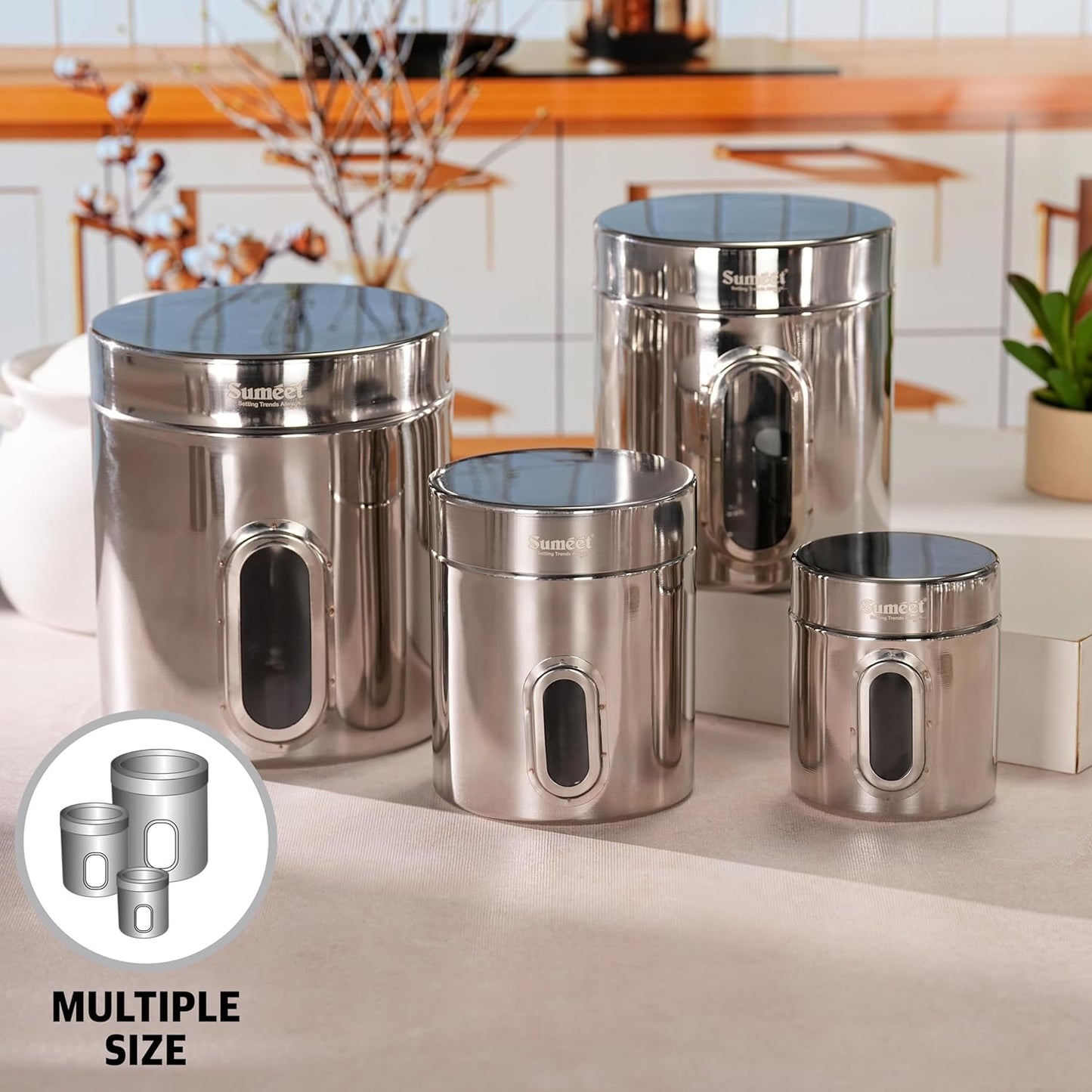 ElexaCart Stainless Steel Kitchen Storage Containers Set – Airtight Stackable Steel Canisters with See-Through Lid