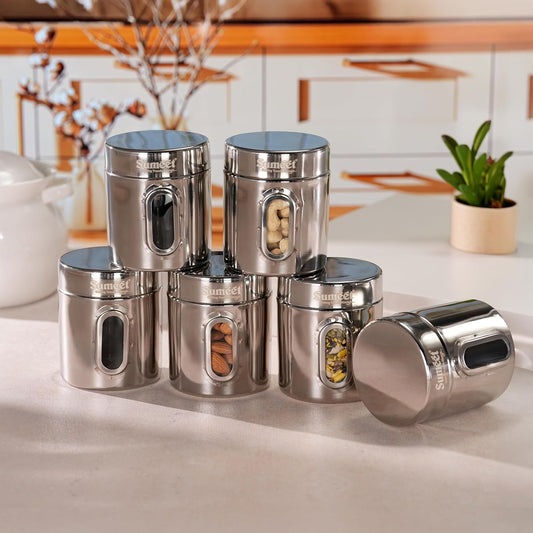 ElexaCart Stainless Steel Kitchen Storage Containers Set – Airtight Stackable Steel Canisters with See-Through Lid